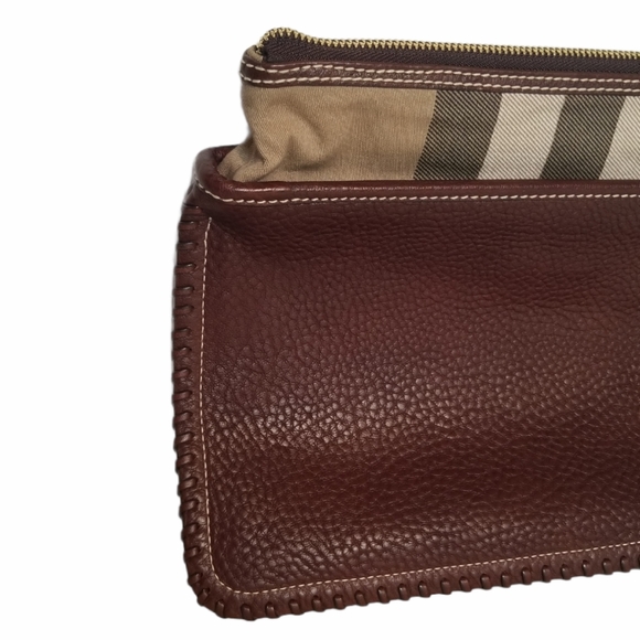 Burberry Checker And Brown Leather Clutch! - Picture 6 of 16